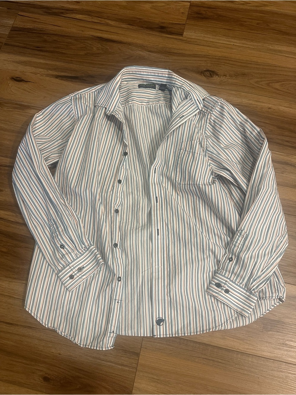 Men's Striped Long-Sleeve Button-Up Shirt - White with Blue & orange and Stripes